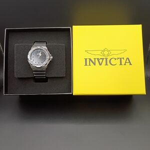 Invicta Silver and Silicon Gray Watch with Yellow Box